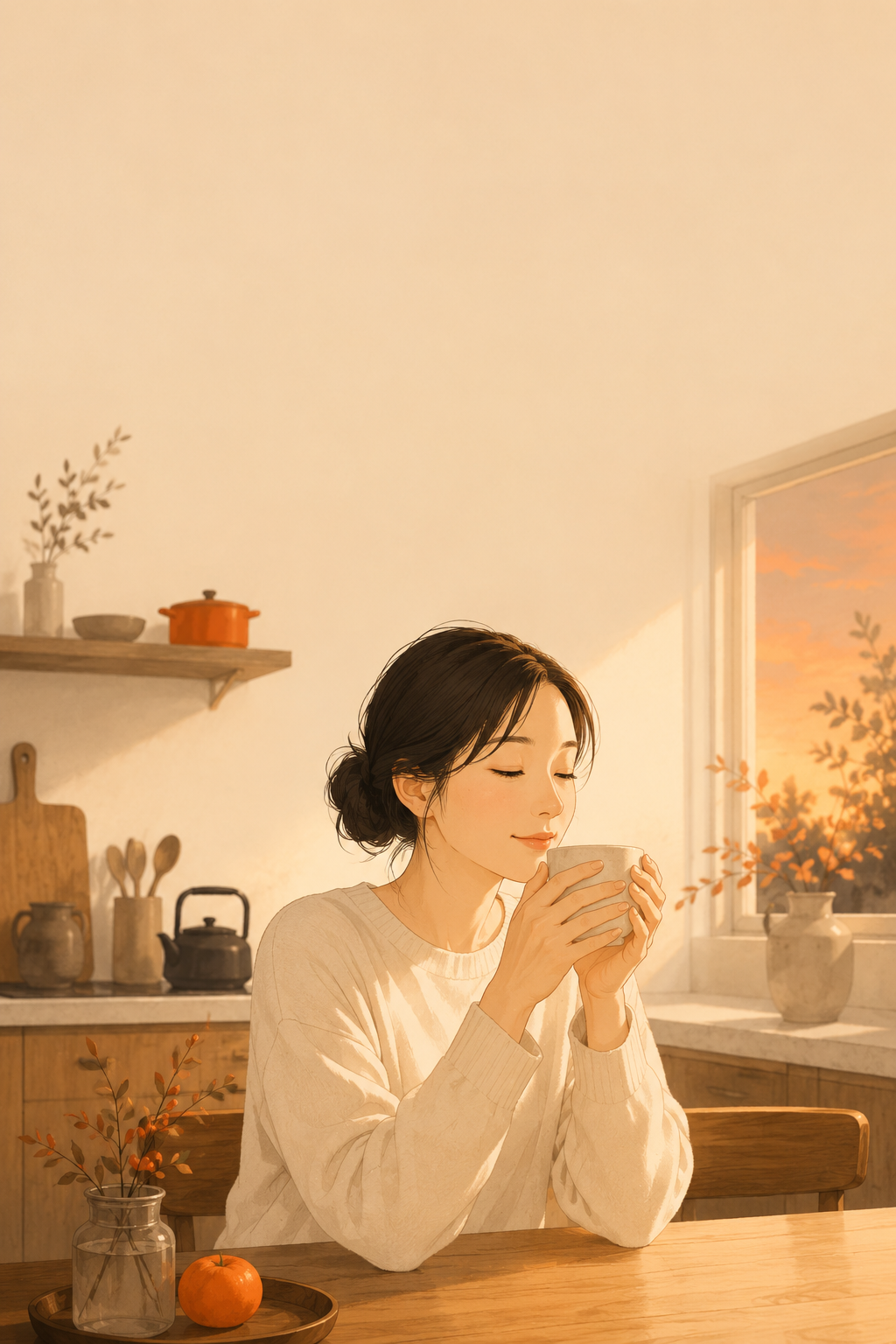 冷蔵庫の前で今日の献立を考える女性のイラスト